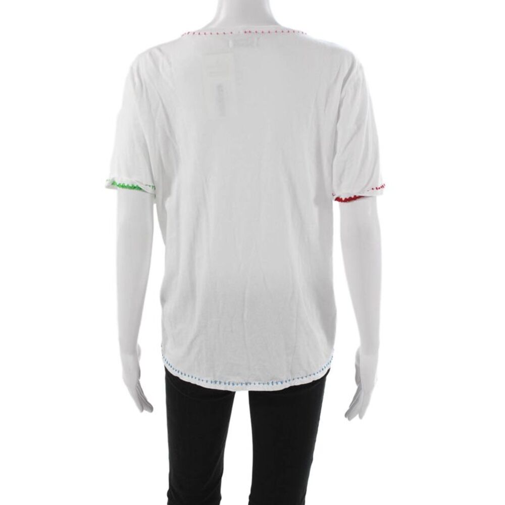Lauren Moshi Womens V-Neck Short Sleeve Basic Cotton T-Shirt White Size L